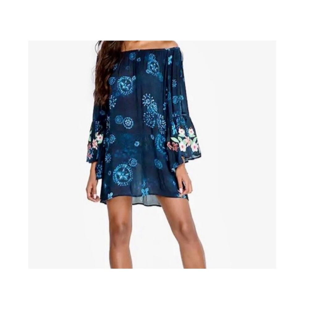 Johnny Was Off Shoulder Annia Cover Dress Tunic L Embroidered Flare